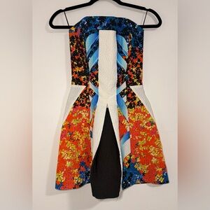 PETER PILOTTO Strapless Geometric Print Stretch Lined Dress Pockets Size US 2